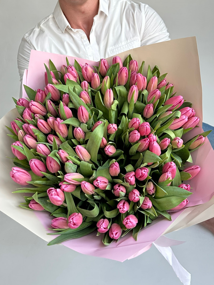 Букет из тюльпанов сорта Линкольн (Lincoln) "Розовый шторм"