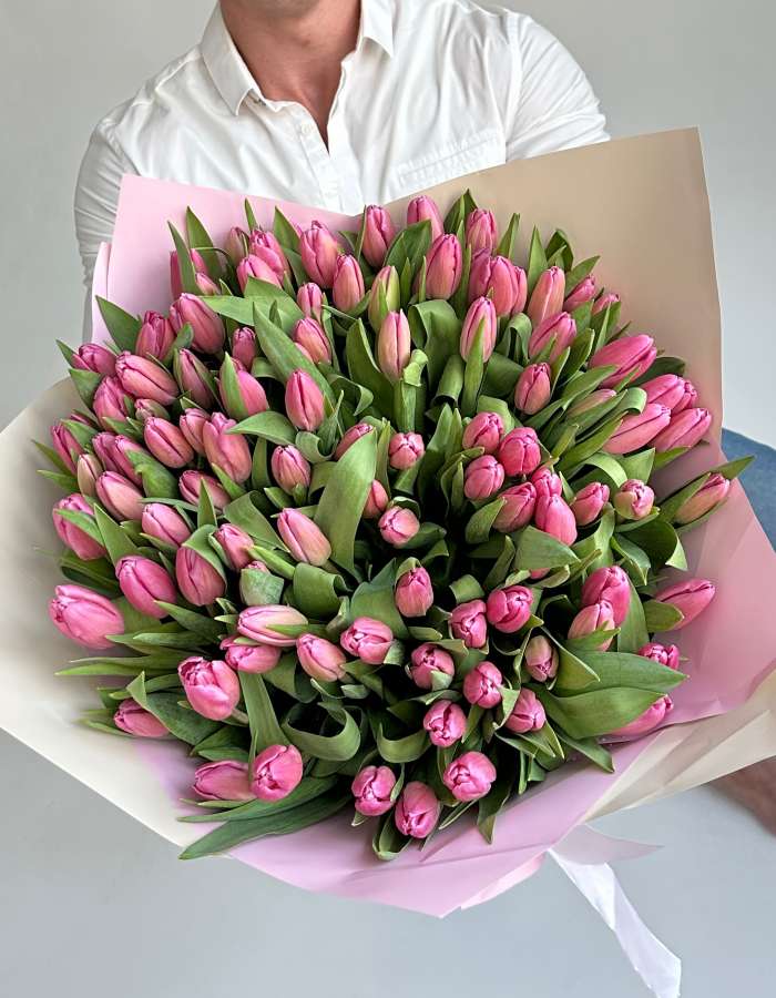 Букет из тюльпанов сорта Линкольн (Lincoln) "Розовый шторм"