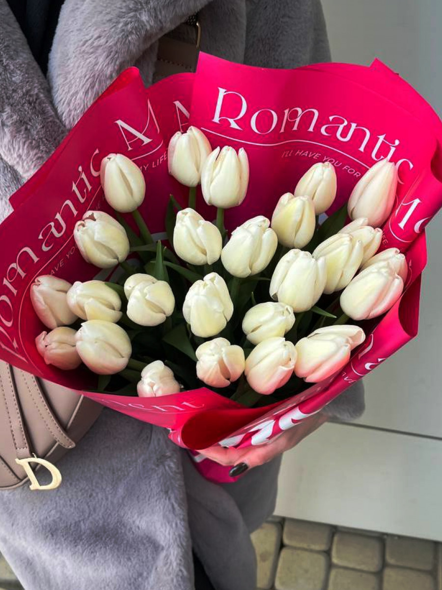 Букет из 25 белых тюльпанов сорта Вайт Мастер (White Master)