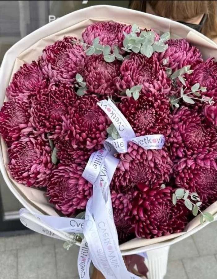 Букет из хризантем сорта Бигуди(Bigoudi) "Кудрявые мечты"