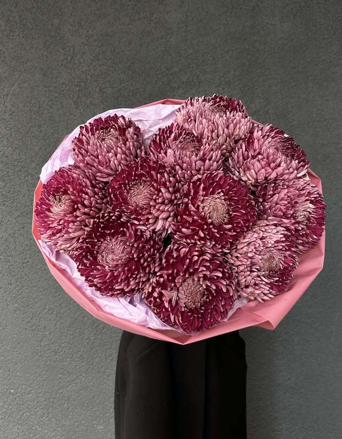 Букет из хризантем сортаБигуди(Bigoudi) "Бархатные Волны"