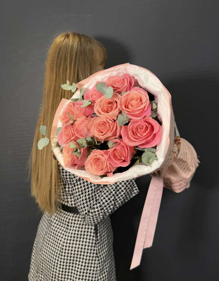 Букет из роз сорта Хермоса(Hermosa) "Розовое счастье"