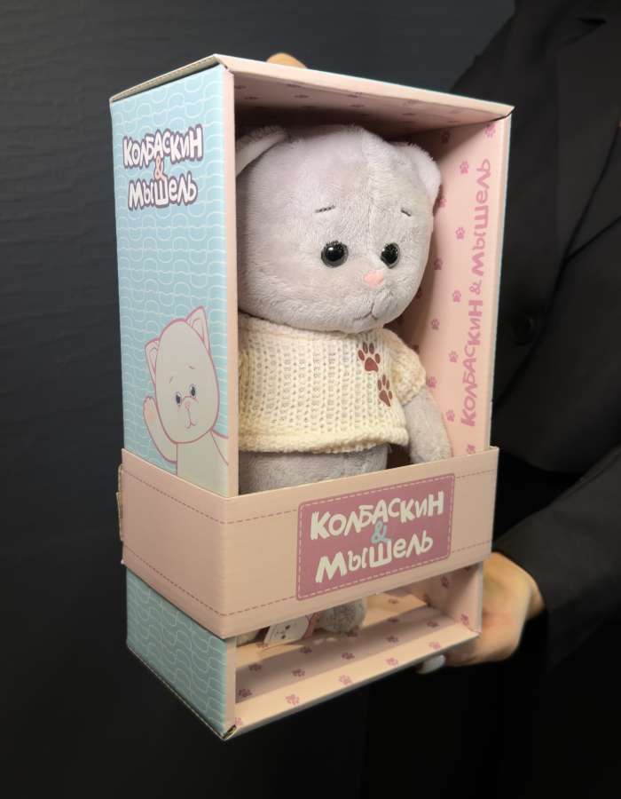 Мягкая Игрушка Колбаскин&Мышель, Колбаскин в Бежевом Свитере, 20 см, в Коробке