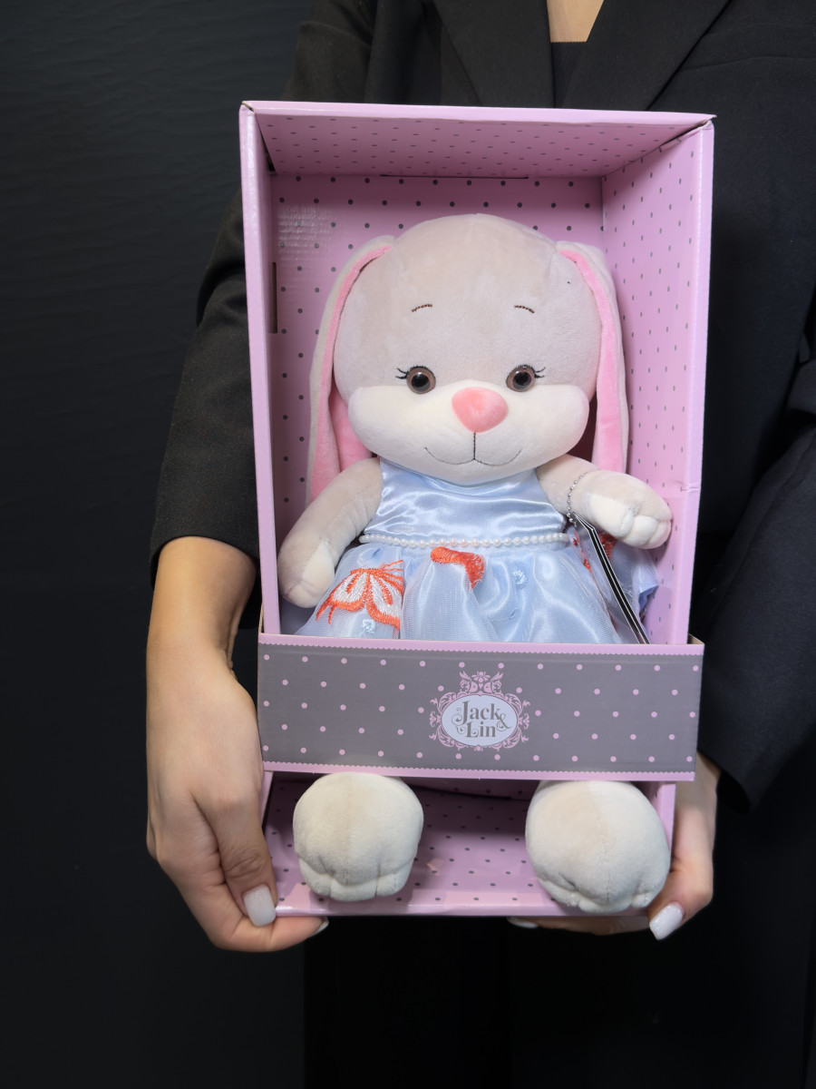 Мягкая Игрушка Jack&Lin, Зайка Лин В Голубом Платье С Бабочками И Бусинками, 25 см, В Коробке