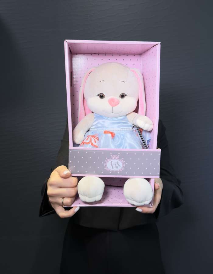 Мягкая Игрушка Jack&Lin, Зайка Лин В Голубом Платье С Бабочками И Бусинками, 25 см, В Коробке