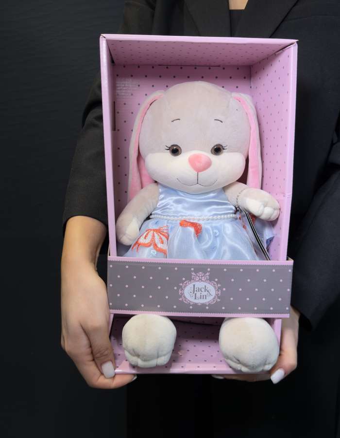 Мягкая Игрушка Jack&Lin, Зайка Лин В Голубом Платье С Бабочками И Бусинками, 25 см, В Коробке