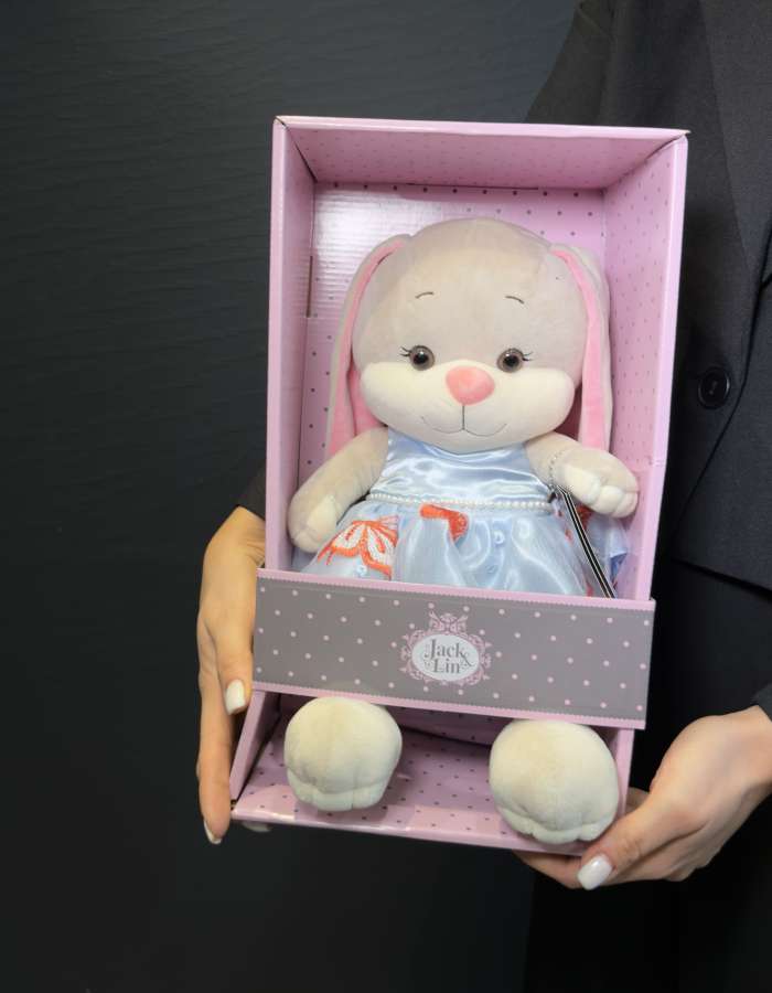 Мягкая Игрушка Jack&Lin, Зайка Лин В Голубом Платье С Бабочками И Бусинками, 25 см, В Коробке