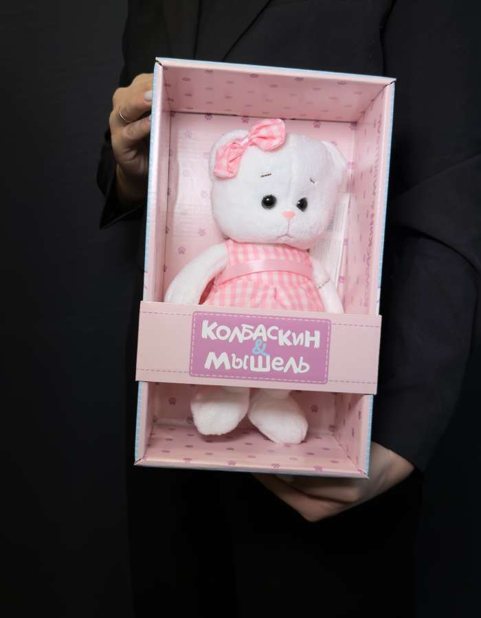 Мягкая Игрушка Колбаскин&Мышель, Мышель в Розовом Платье в Клеточку, 20 см, в Коробке