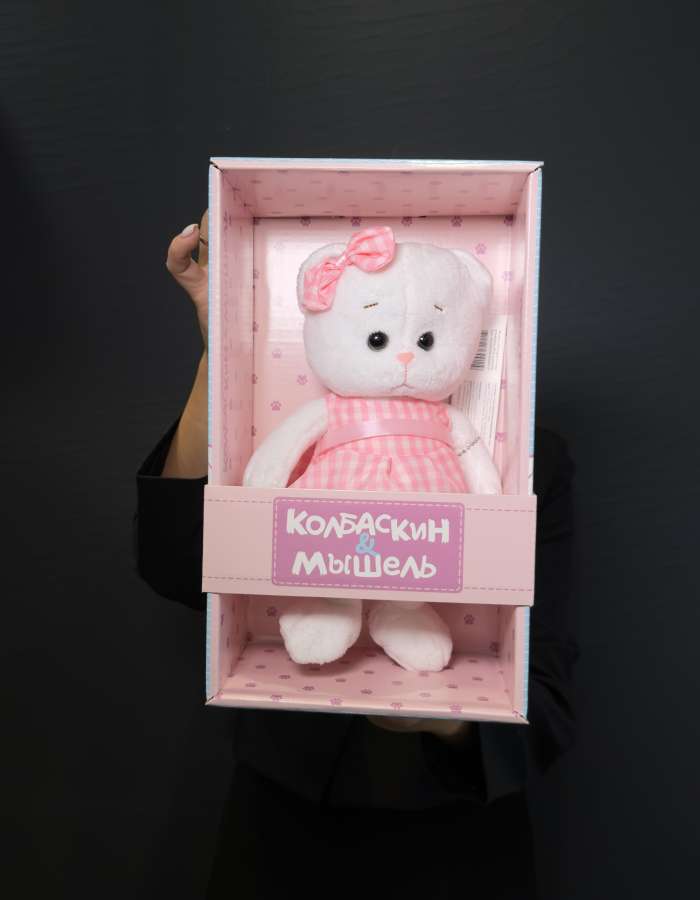 Мягкая Игрушка Колбаскин&Мышель, Мышель в Розовом Платье в Клеточку, 20 см, в Коробке