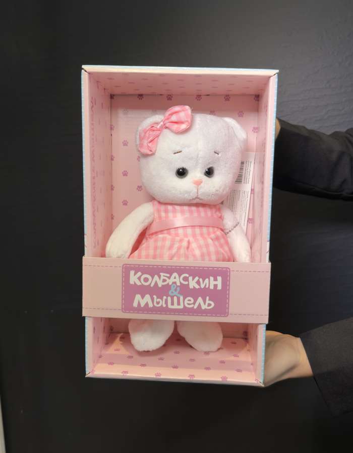 Мягкая Игрушка Колбаскин&Мышель, Мышель в Розовом Платье в Клеточку, 20 см, в Коробке
