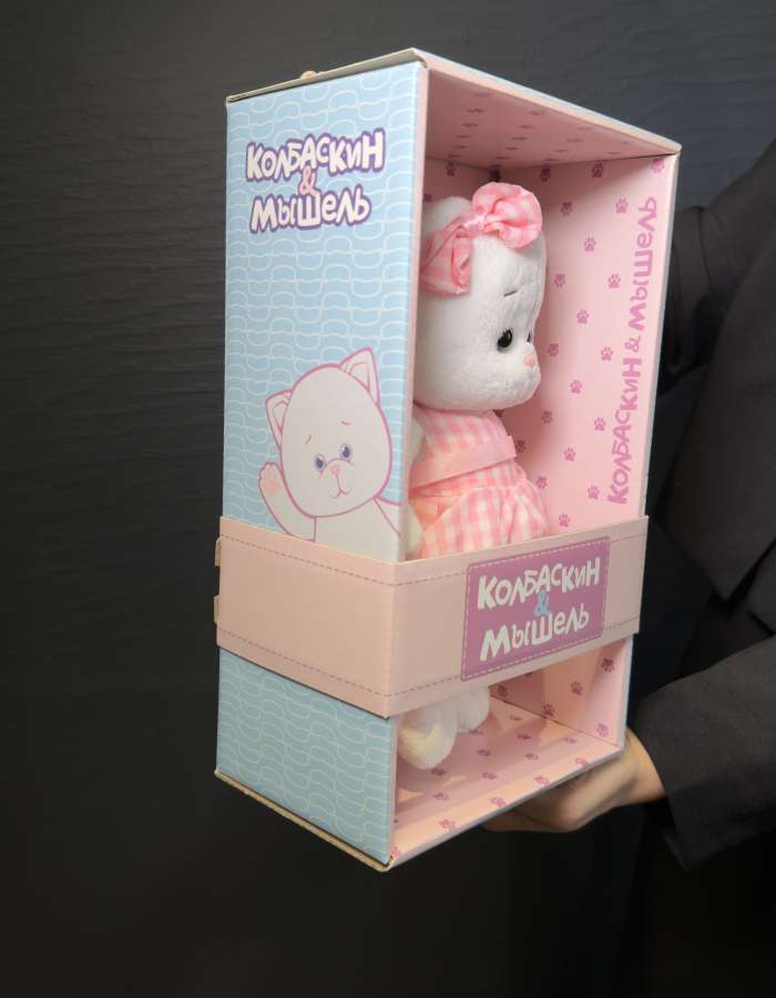 Мягкая Игрушка Колбаскин&Мышель, Мышель в Розовом Платье в Клеточку, 20 см, в Коробке