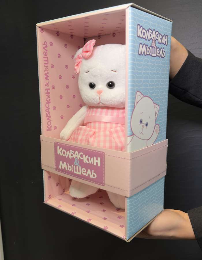 Мягкая Игрушка Колбаскин&Мышель, Мышель в Розовом Платье в Клеточку, 20 см, в Коробке