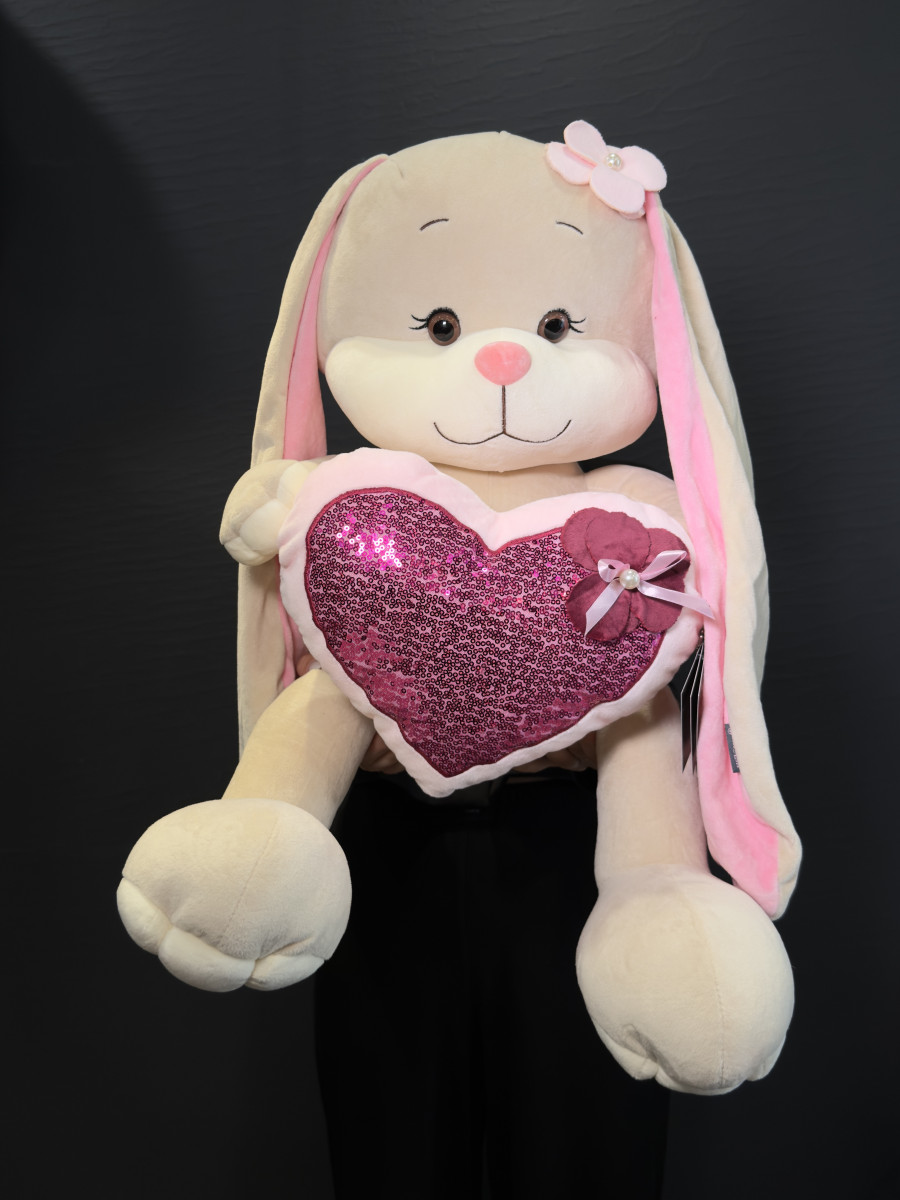 Мягкая Игрушка Jack&Lin, Зайка с Розовым Сердцем, 50 см