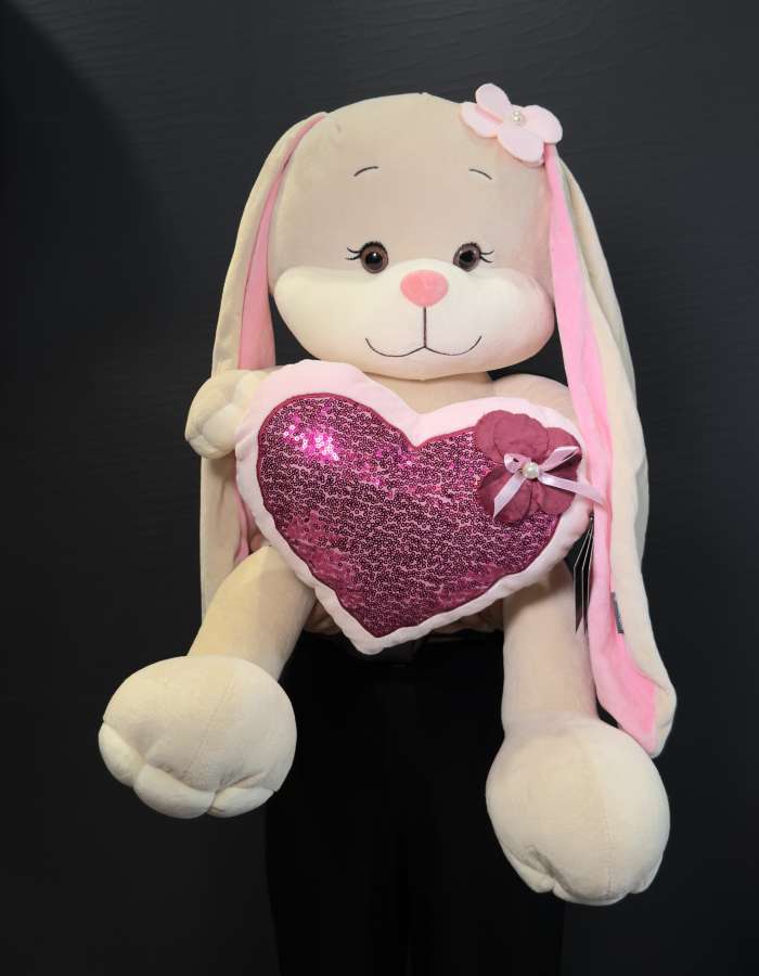 Мягкая Игрушка Jack&Lin, Зайка с Розовым Сердцем, 50 см