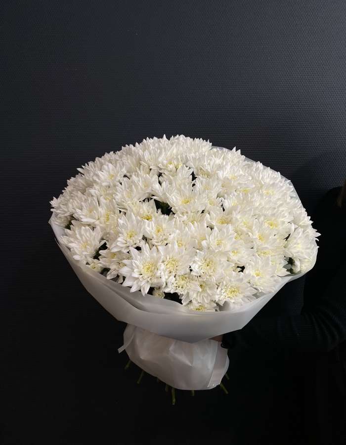 Букет из белых хризантем сорта Балтика "Белоснежная затея"