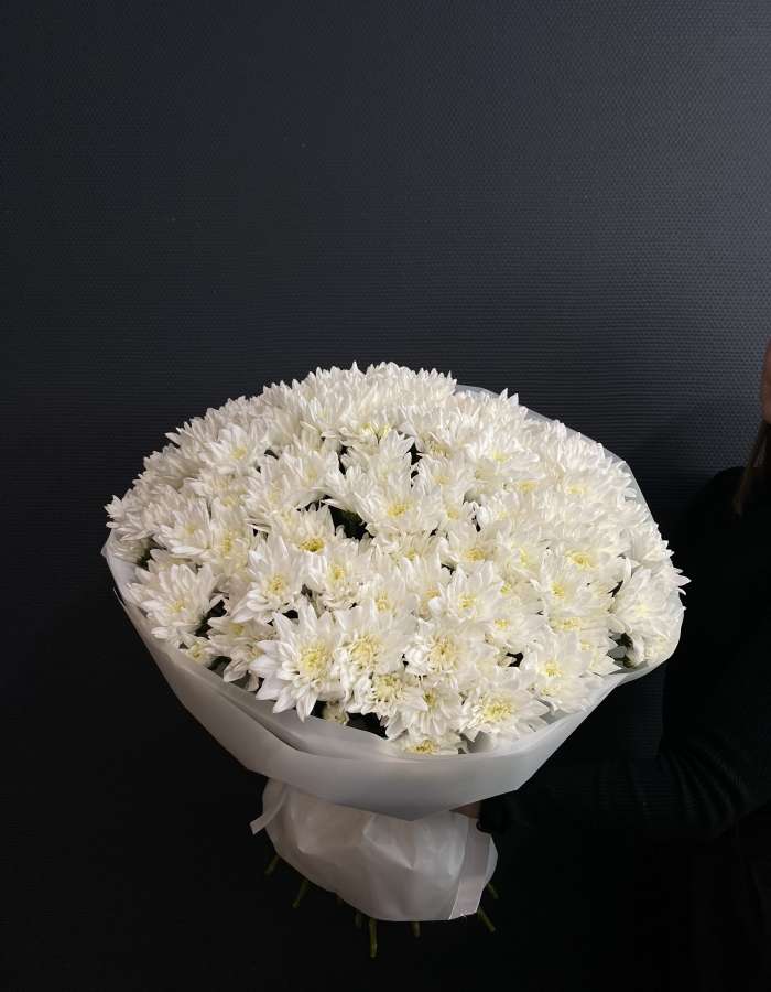 Букет из белых хризантем сорта Балтика "Белоснежная затея"