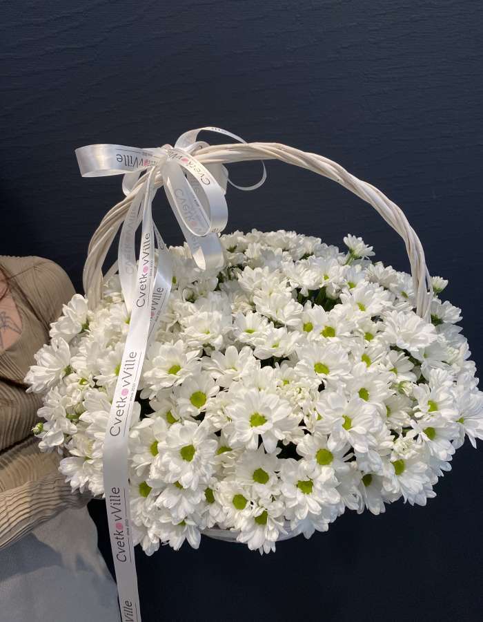 Корзина из белых хризантем сорта Чик(Chic) "Ты - мое все"