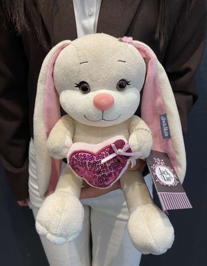 Мягкая Игрушка Jack&Lin, Зайка с Розовым Сердцем, 20 см