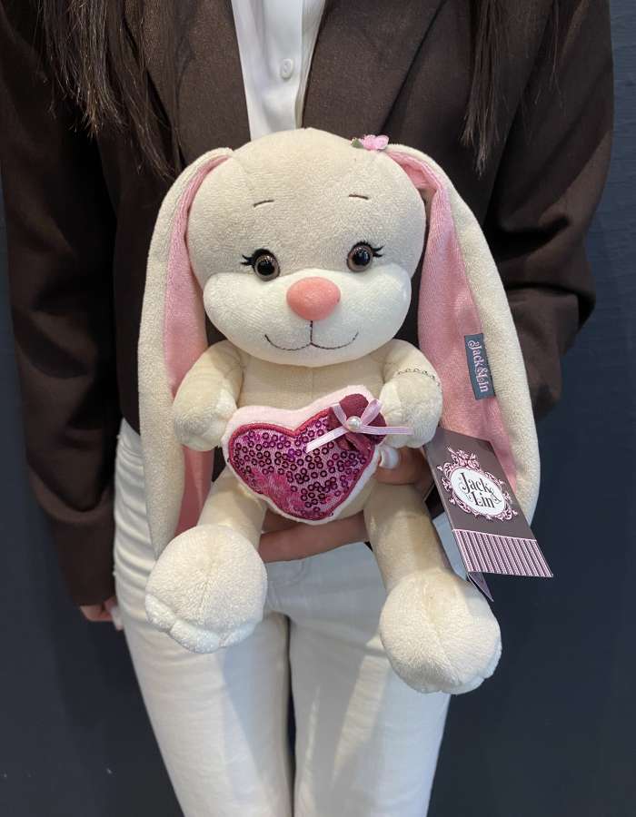 Мягкая Игрушка Jack&Lin, Зайка с Розовым Сердцем, 20 см