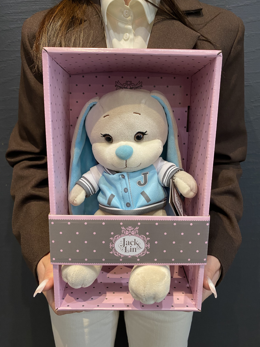Мягкая Игрушка Jack&Lin, Зайчик Жак В Голубом Бомбере, 20 см, В Коробке