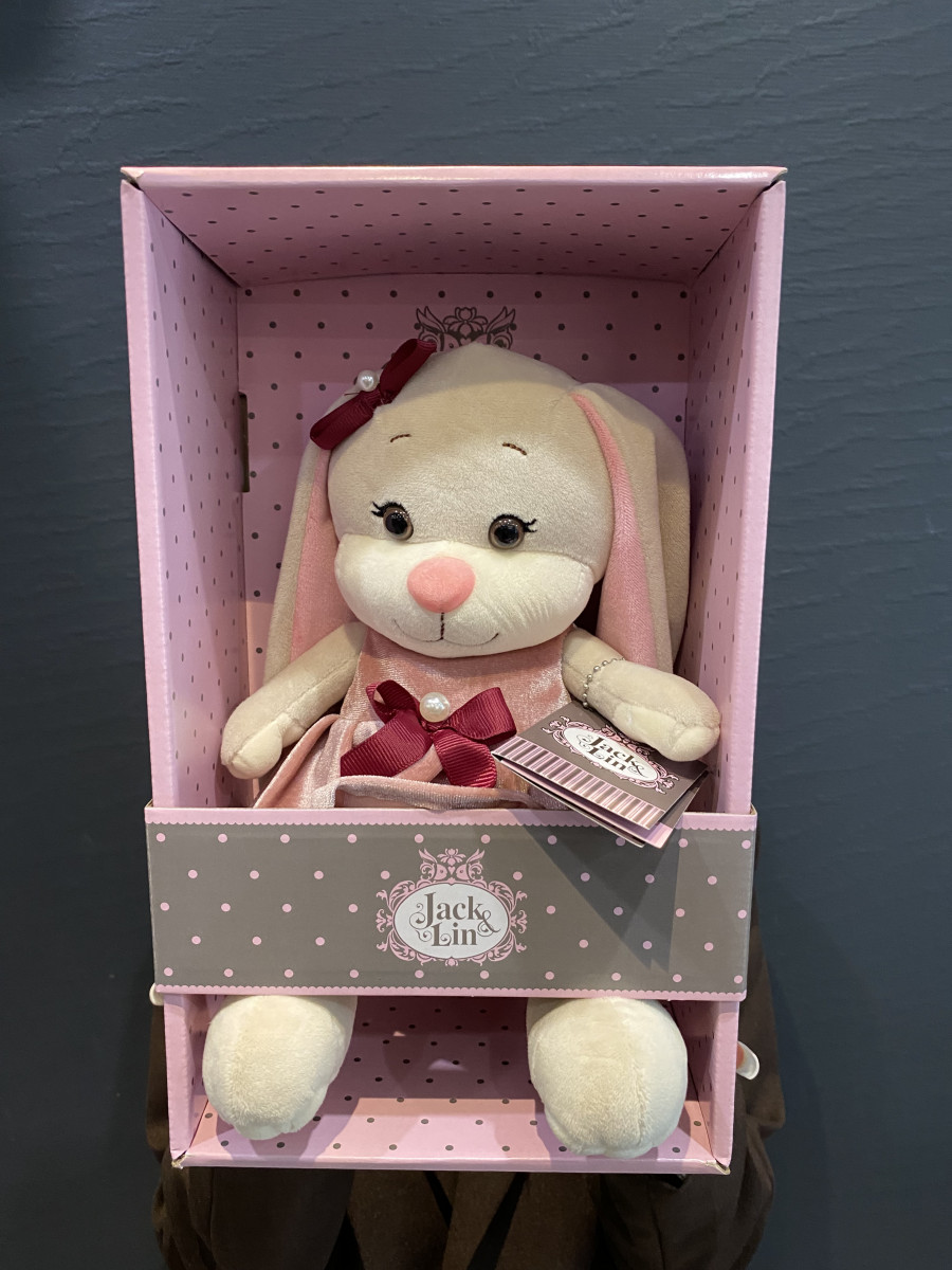 Мягкая Игрушка Jack&Lin, Зайка Лин В Розовом Бархатном Платьице С Бантиком, 20 см, В Коробке