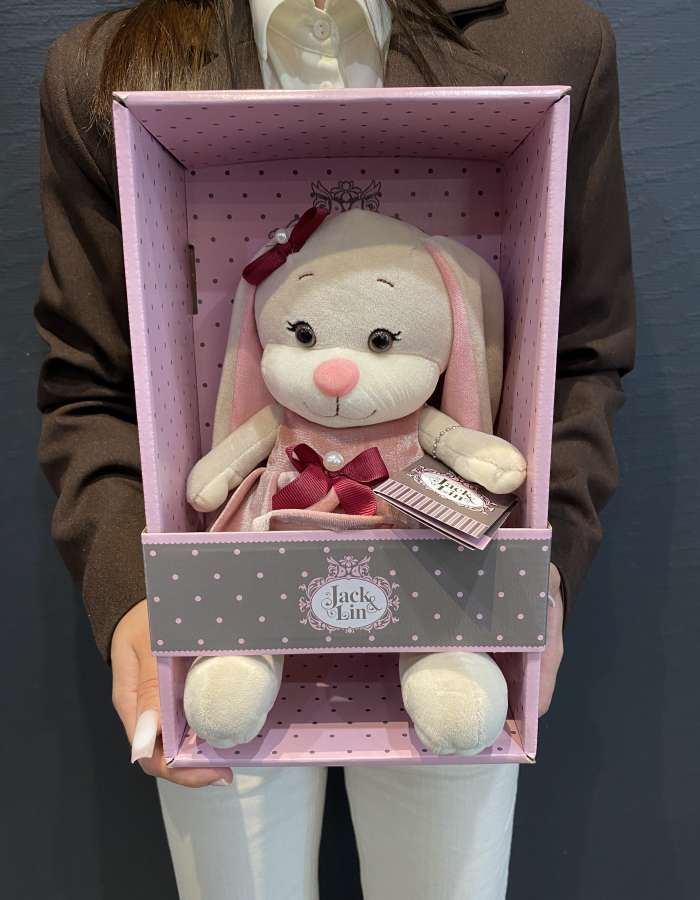 Мягкая Игрушка Jack&Lin, Зайка Лин В Розовом Бархатном Платьице С Бантиком, 20 см, В Коробке