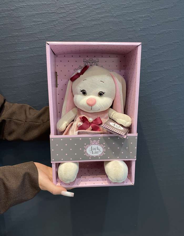 Мягкая Игрушка Jack&Lin, Зайка Лин В Розовом Бархатном Платьице С Бантиком, 20 см, В Коробке