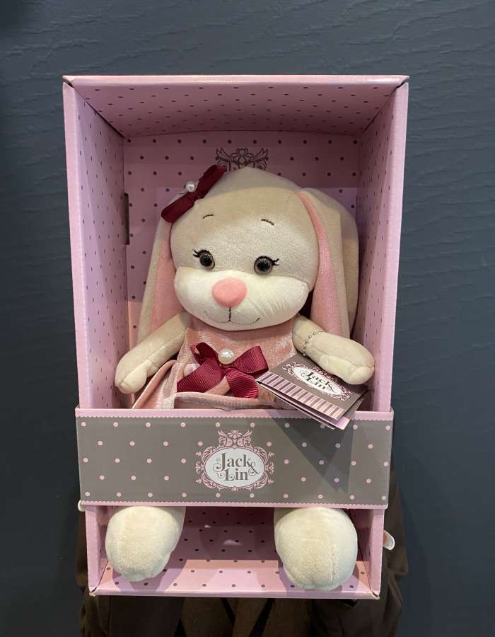 Мягкая Игрушка Jack&Lin, Зайка Лин В Розовом Бархатном Платьице С Бантиком, 20 см, В Коробке