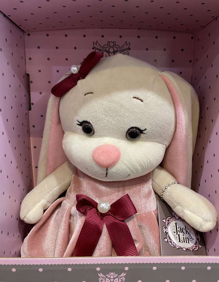 Мягкая Игрушка Jack&Lin, Зайка Лин В Розовом Бархатном Платьице С Бантиком, 20 см, В Коробке